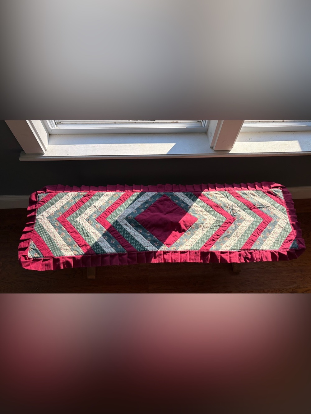 Vintage Handmade Quilted table Runner in Raspberry